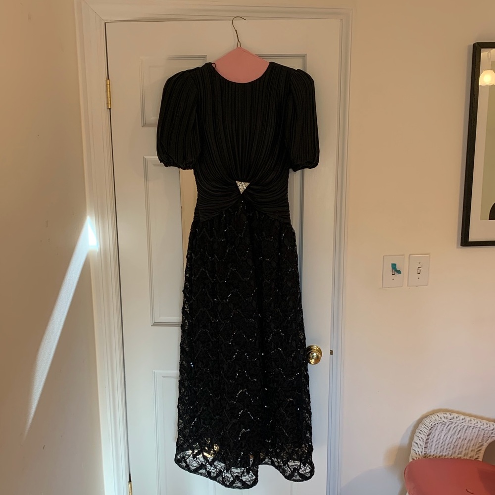 Black satin and sequin gown